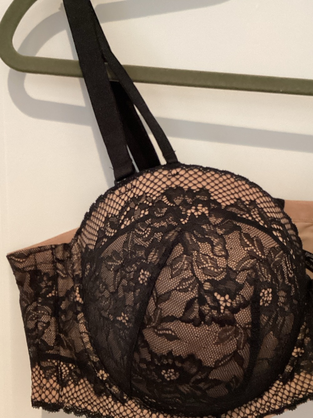 Sheer Black Lace Balconette Bra with Nude Lining - Picture 2 of 3